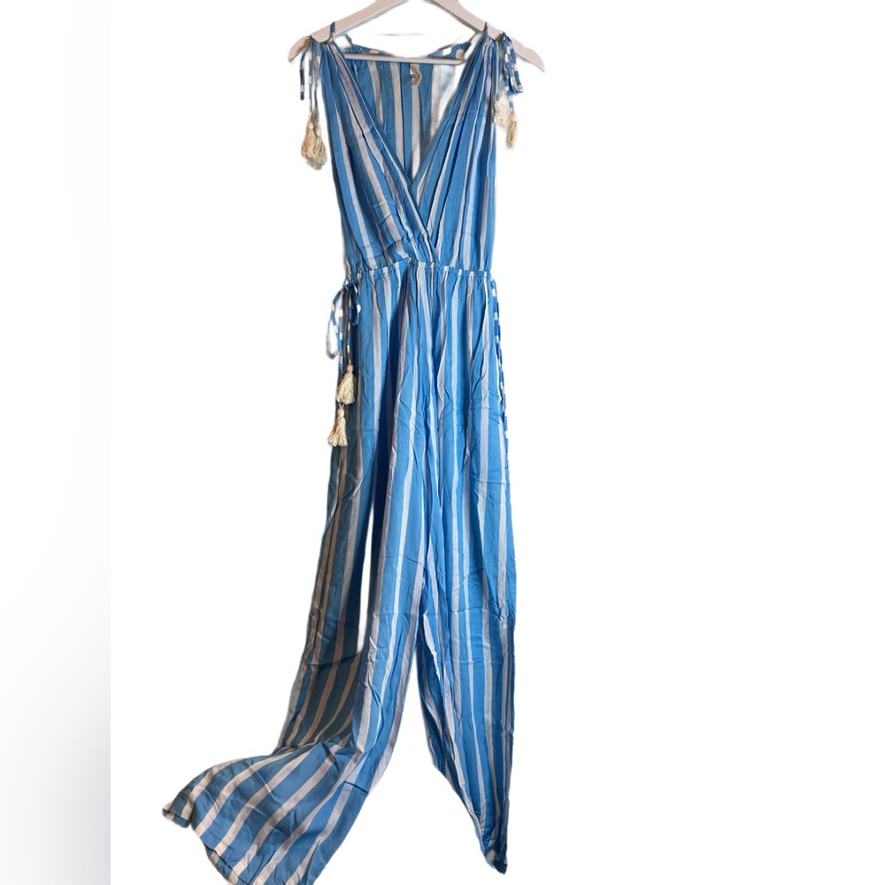 Light Blue and White Striped Jumpsuit/Romper